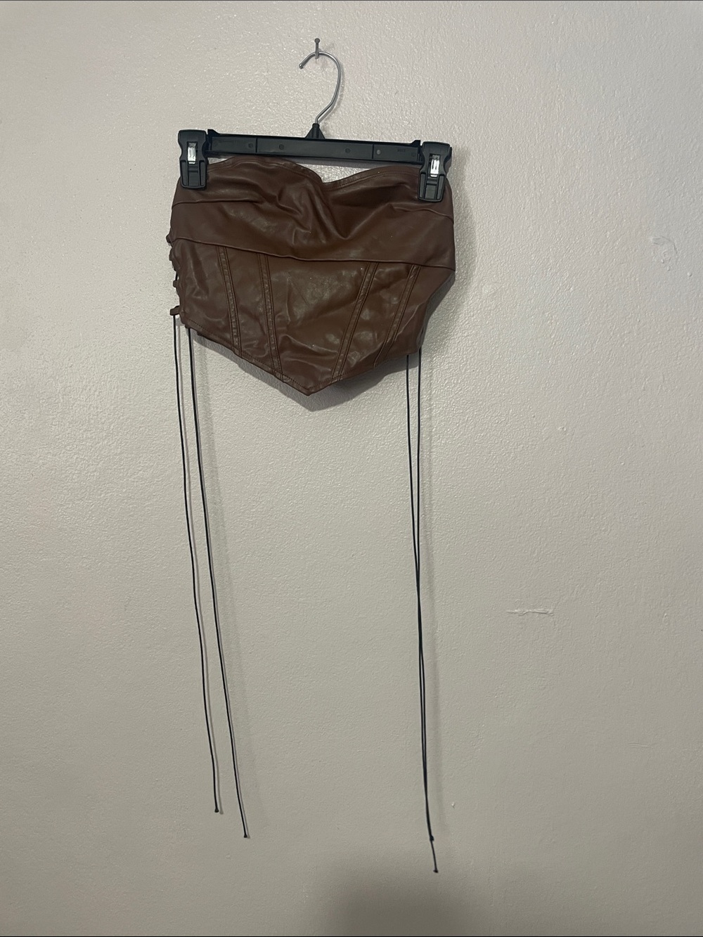 Brown Faux Leather High-Waist Corset Shorts